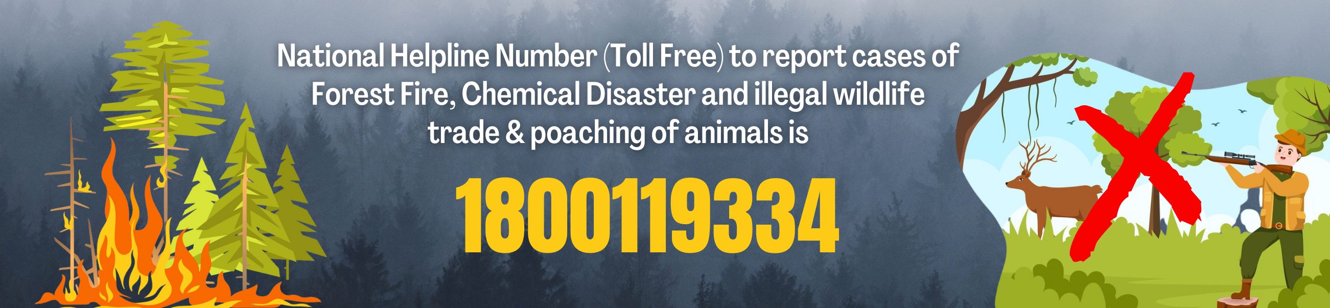 Banner-Number (Toll Free) to report cases of Forest Fire, Chemical Disaster and illegal trade & poaching of animals